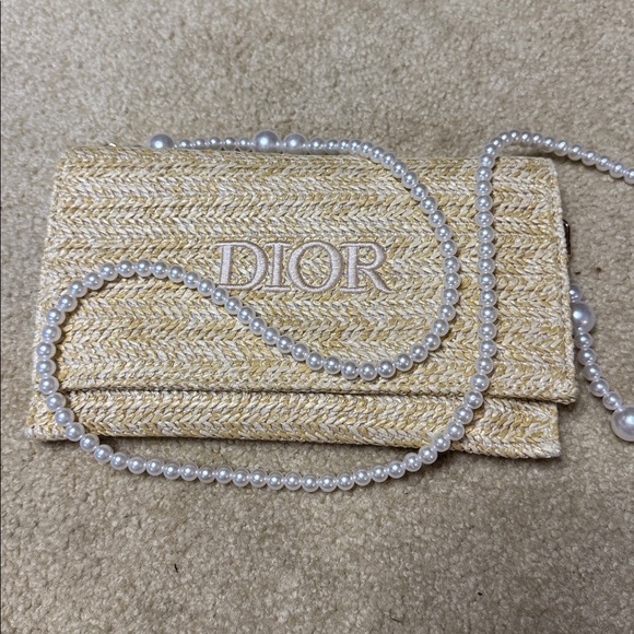 Dior Beauty Woven Beige Clutch with Pearl Accent - Picture 1 of 4